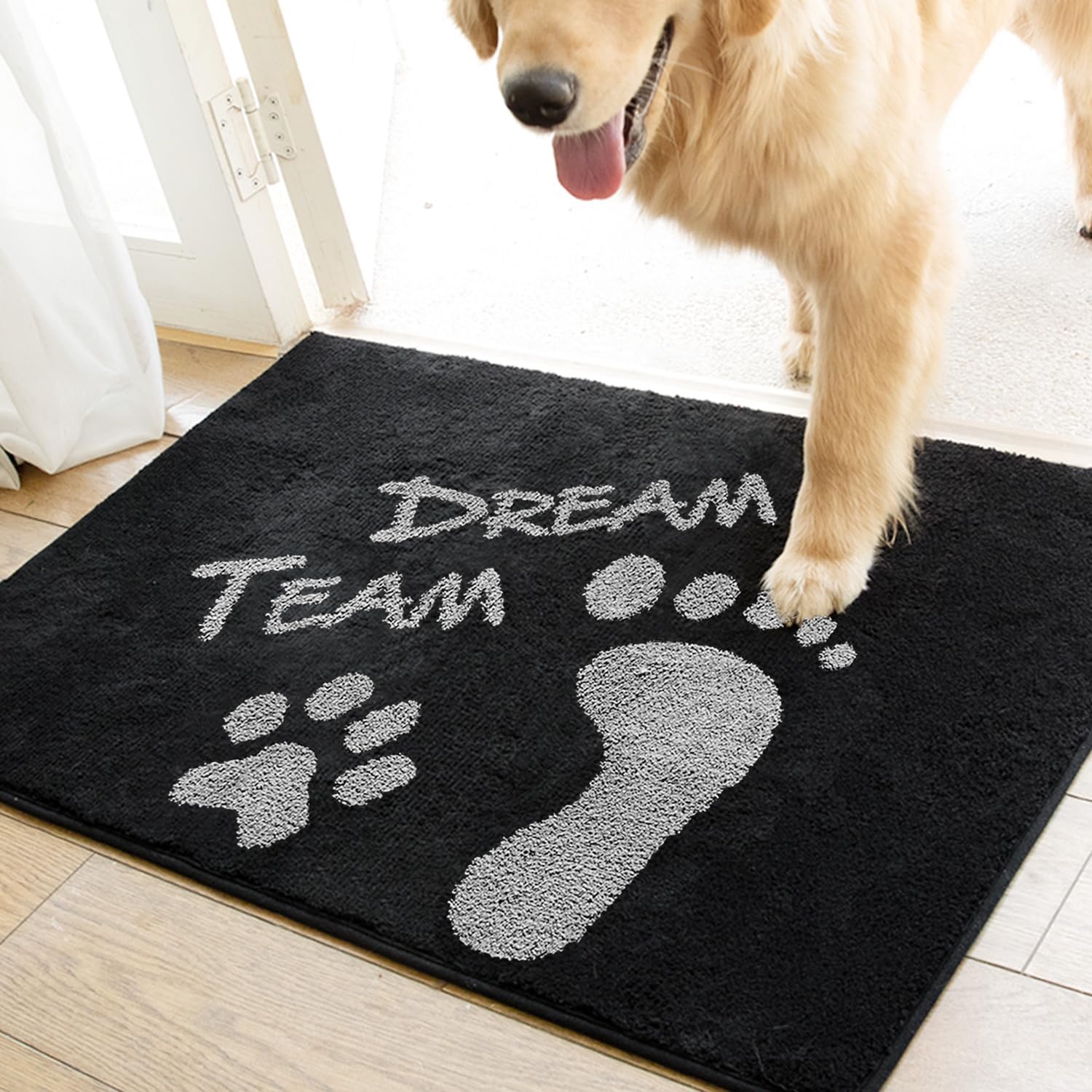 Dirt Trapper Inside Door Mat, Dream Team Non-Slip Machine Washable Rugs for Entryway, Dog Mat, Super Absorbent Area Rug for Muddy Wet Shoes and Paws, Shoes Scraper, 24" x 35.5'', Black