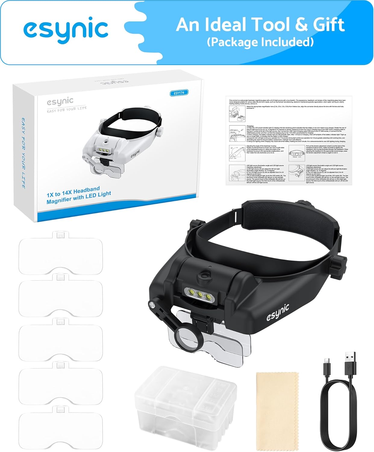 eSynic Headset Magnifier Package Contents