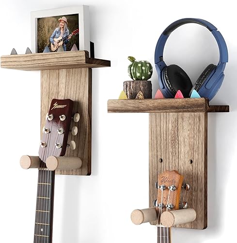 Keebofly Soporte de pared para guitarra, paquete de 2 soportes para guitarra con soporte para pĂşas, estante de madera para guitarra acĂşstica o Keebofly Soporte de pared para guitarra, paquete de 2 soportes para guitarra con soporte para pĂşas, estante de madera para guitarra acĂşstica o