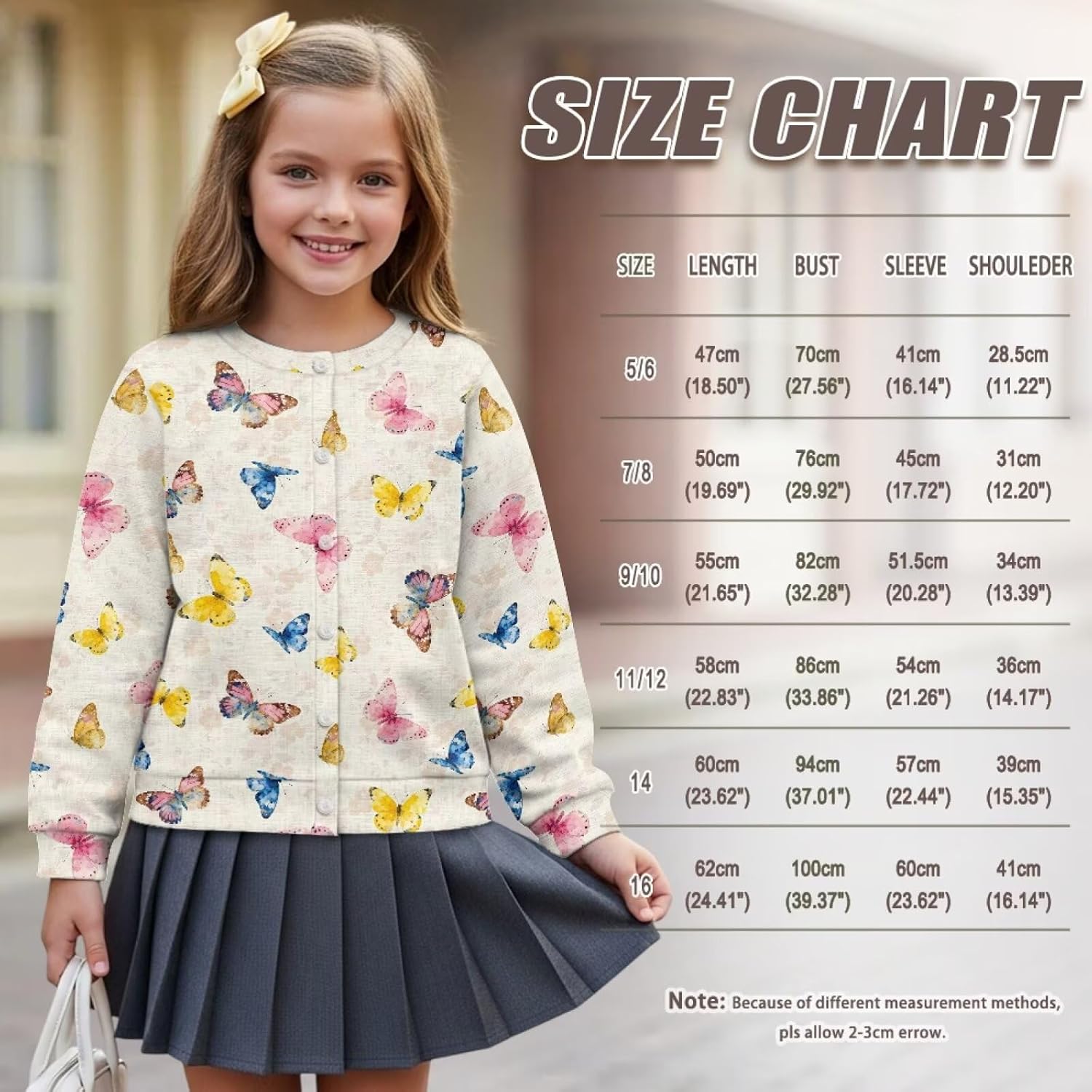 Girls Cardigan Button Down Sweatshirt Casual Crew Neck Kids Long Sleeve Cardigans for Outdoor 4-16Years