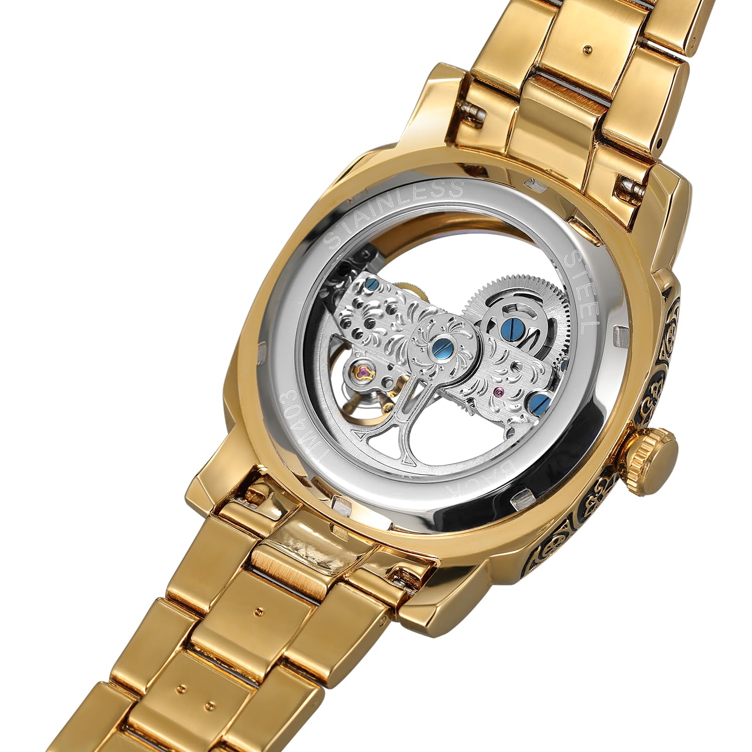 FORSINING Herren Skelettuhr Römische Zahlen Automatik Selbstaufzug Tourbillon Armbanduhr mit Edelstahlarmband