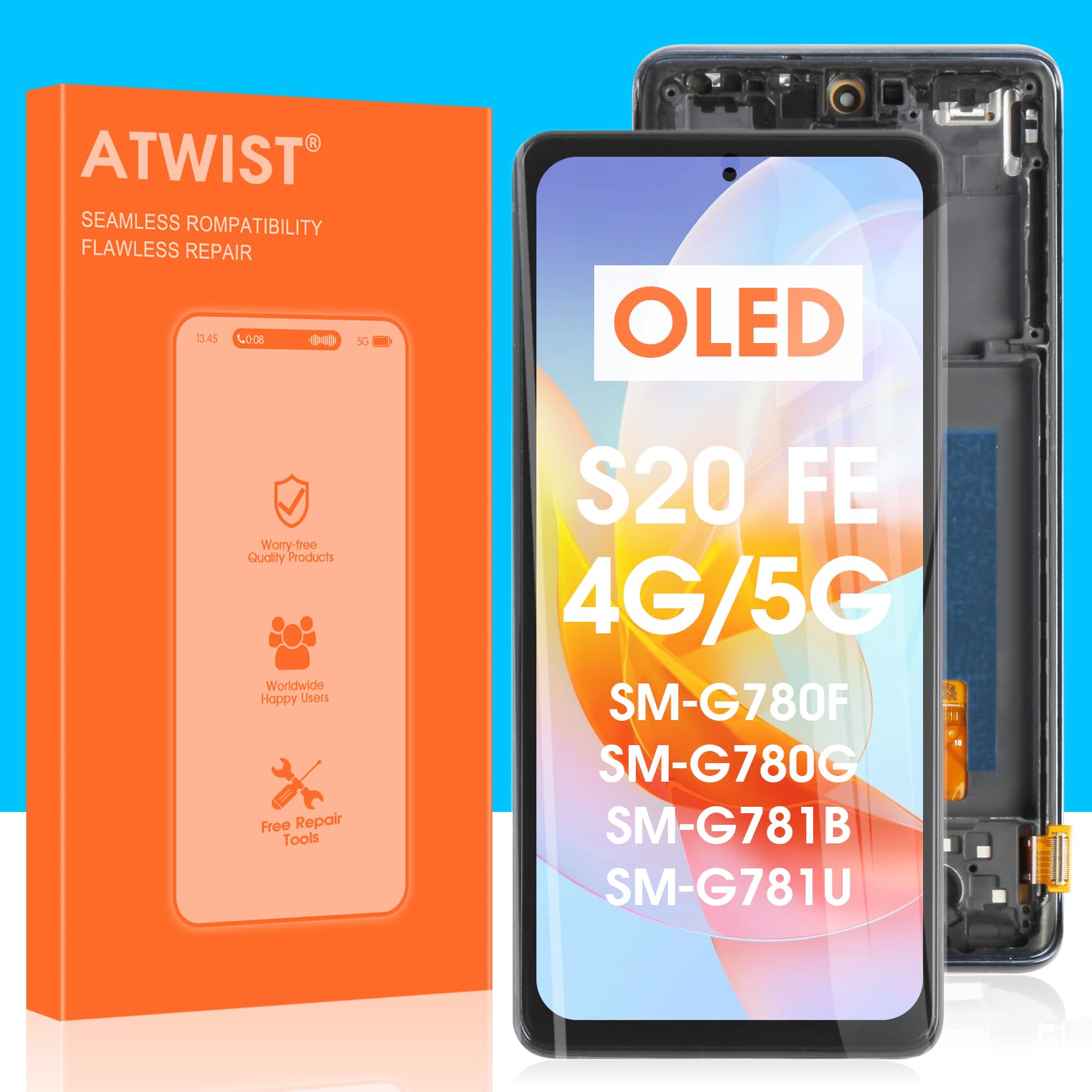 OLED Écran pour Samsung Galaxy S20 FE 4G/5G - pour Samsung Galaxy S20 FE 4G LCD Numériseur pour Galaxy S20 FE 5G LCD Écran Tactile Digitizer Verre Assemblé SM-G781B SM-G781U (Noir avec Cadre)
