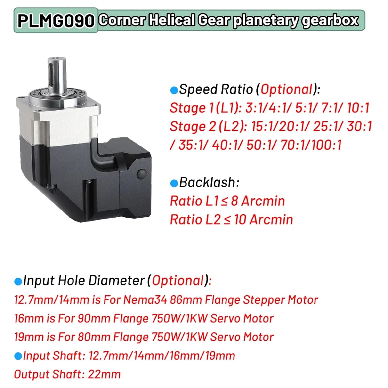 1 stücke NemaMotor Minderer Planetengetriebe Stirnradgetriebe Step-Down-Getriebe 750W 1KW 80/90 Servomotor Geschwindigkeitsreduzierung(Ratio 70 to 1,PLG090-12.7mm Input)