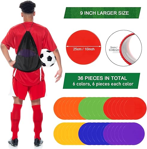 Miniatura 5 de Marcadores de puntos de goma para el suelo, 9 pulgadas, 36 unidades, puntos de agilidad, conos planos antideslizantes para niños, fútbol,