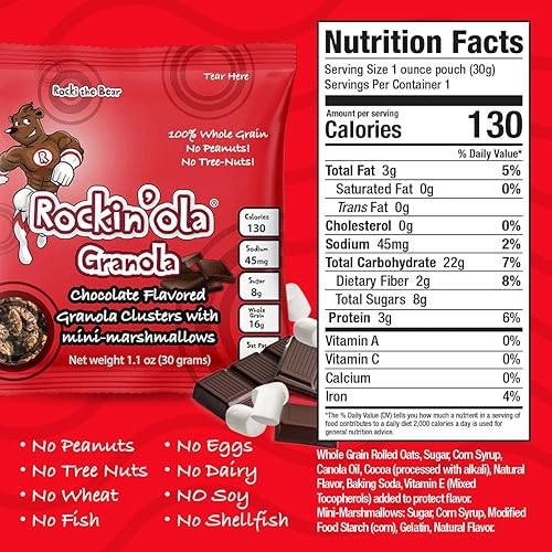 Miniatura 9 de Rockin'Ola - Racimos de granola, aperitivo de desayuno rápido, sin alérgenos, sin sabores, colores ni conservantes artificiales (canela)