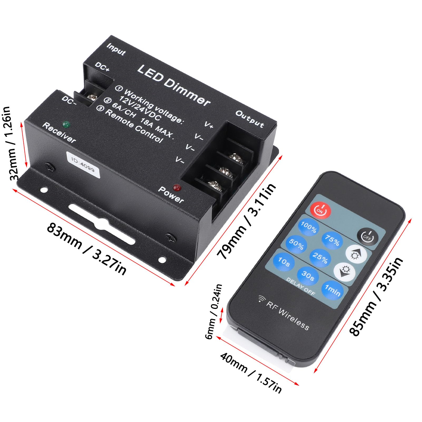 Controlador Atenuador LED Remoto RF, para Ajustar el Brillo de la Tira de Luz LED DC12V-24V, con Función de Apagado del Temporizador