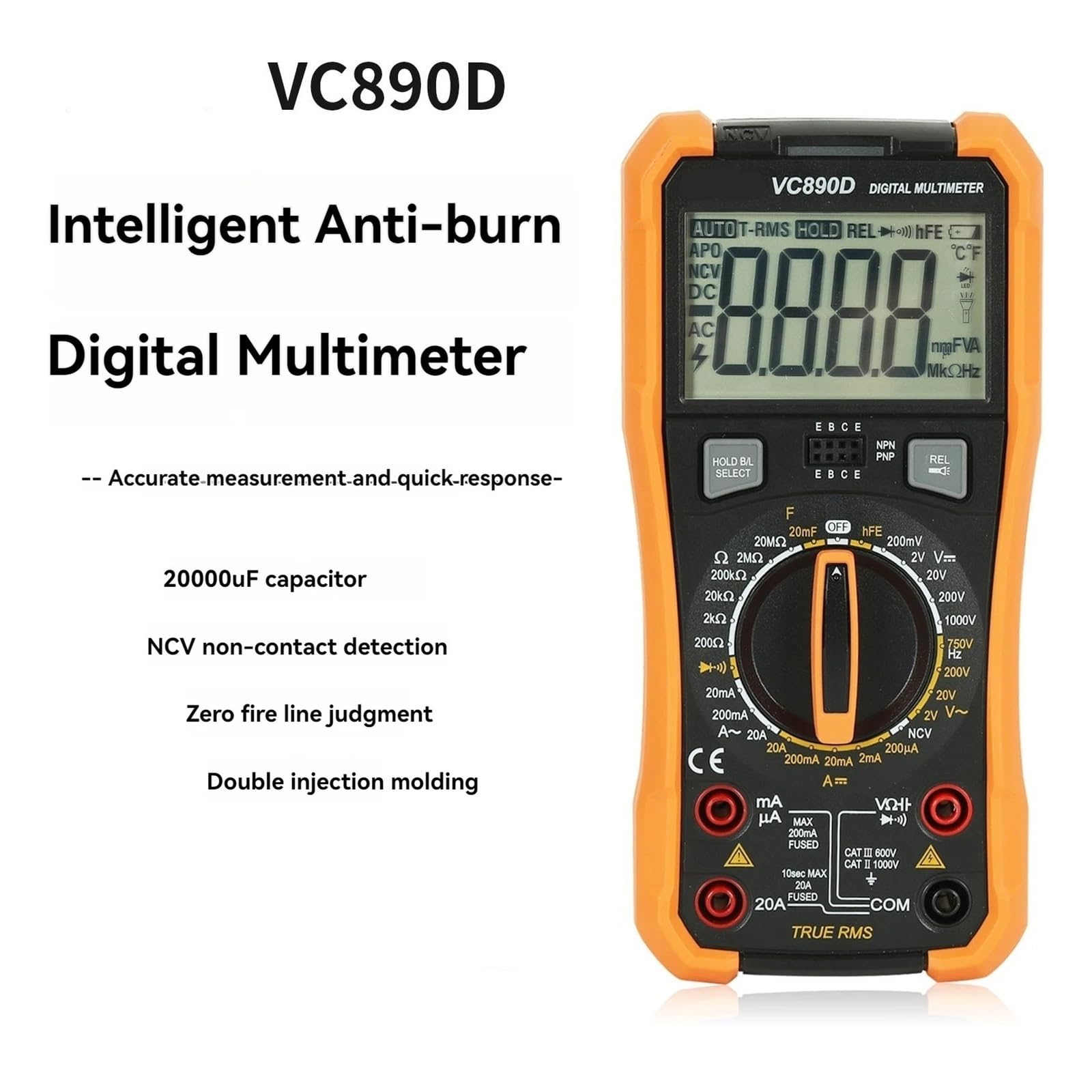 Multimetr, VC890C+VC890D Cyfrowy Multimetr True RMS 20A Z Podświetleniem