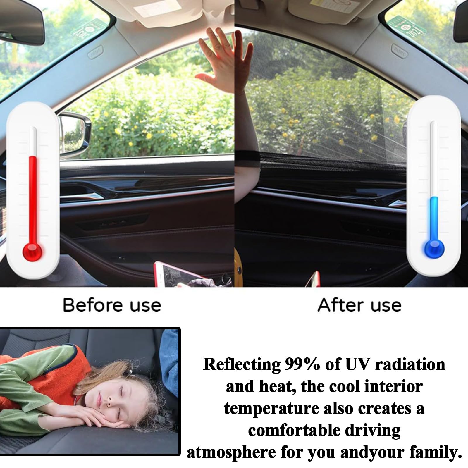 4Pack Car Window Shades for Baby Stretchable & Breathable Car Sun Shade, Blocks UV Rays & Sun Glare & Mosquito - Image 3