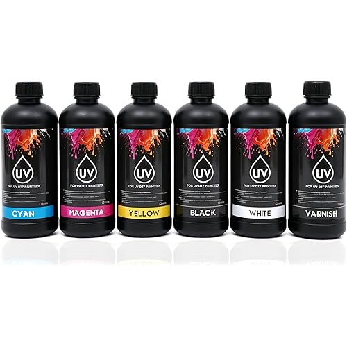 UV DTF Ink Hard Ink 500ml for Printer Printing on A B Films for XP600 TX800 i3200 i1600 L805 1390 DX5 DX6 DX7 DX10 UV Sticker Printer(6×500ML CMYKWV One Set)