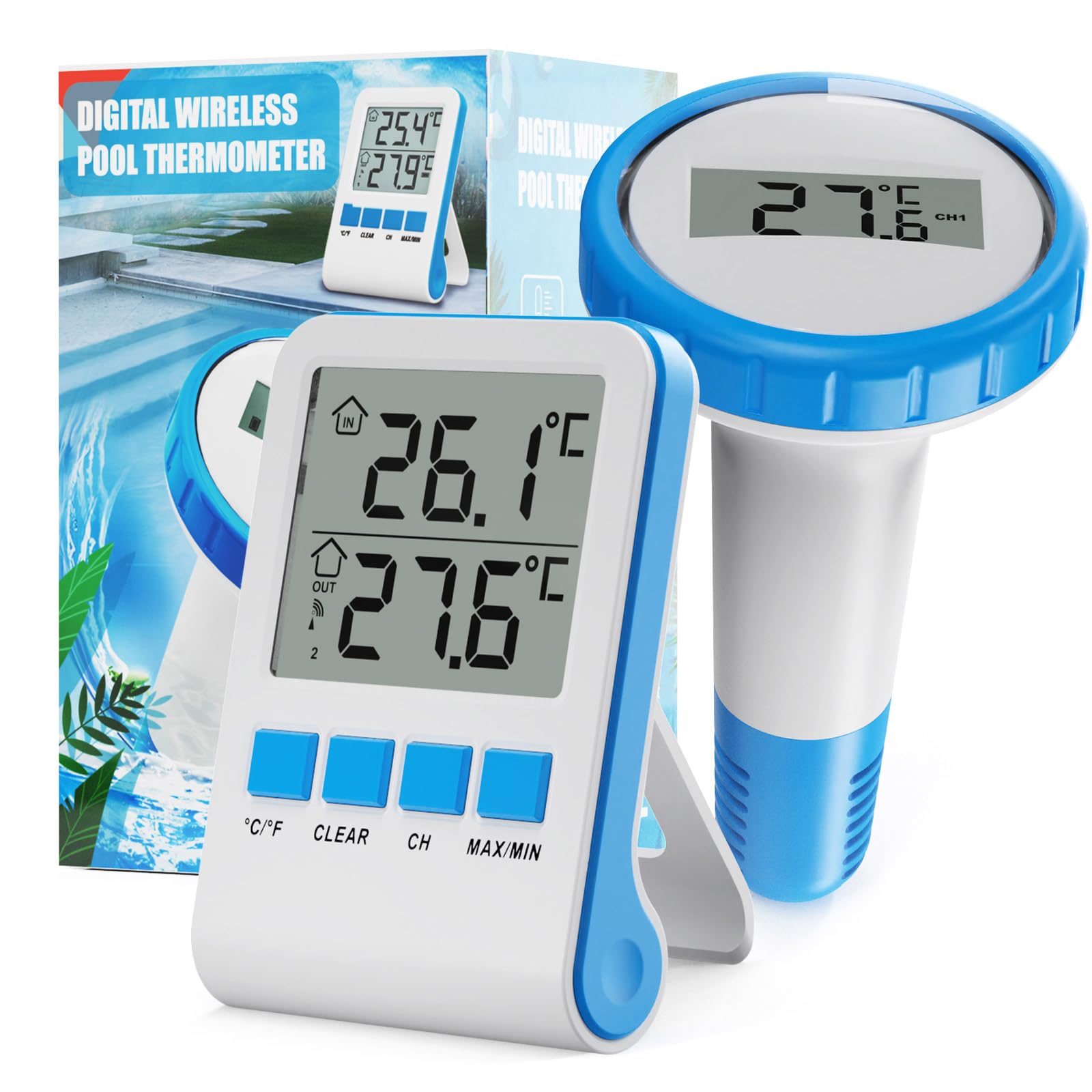 Termometro Piscina, RF433 Termómetro Piscina Flotante con Pantalla Digital de Fácil Lectura, Resistente al Agua IPX8, Risparmio Energetico, para Piscina, Jacuzzis, Spa, Acuario