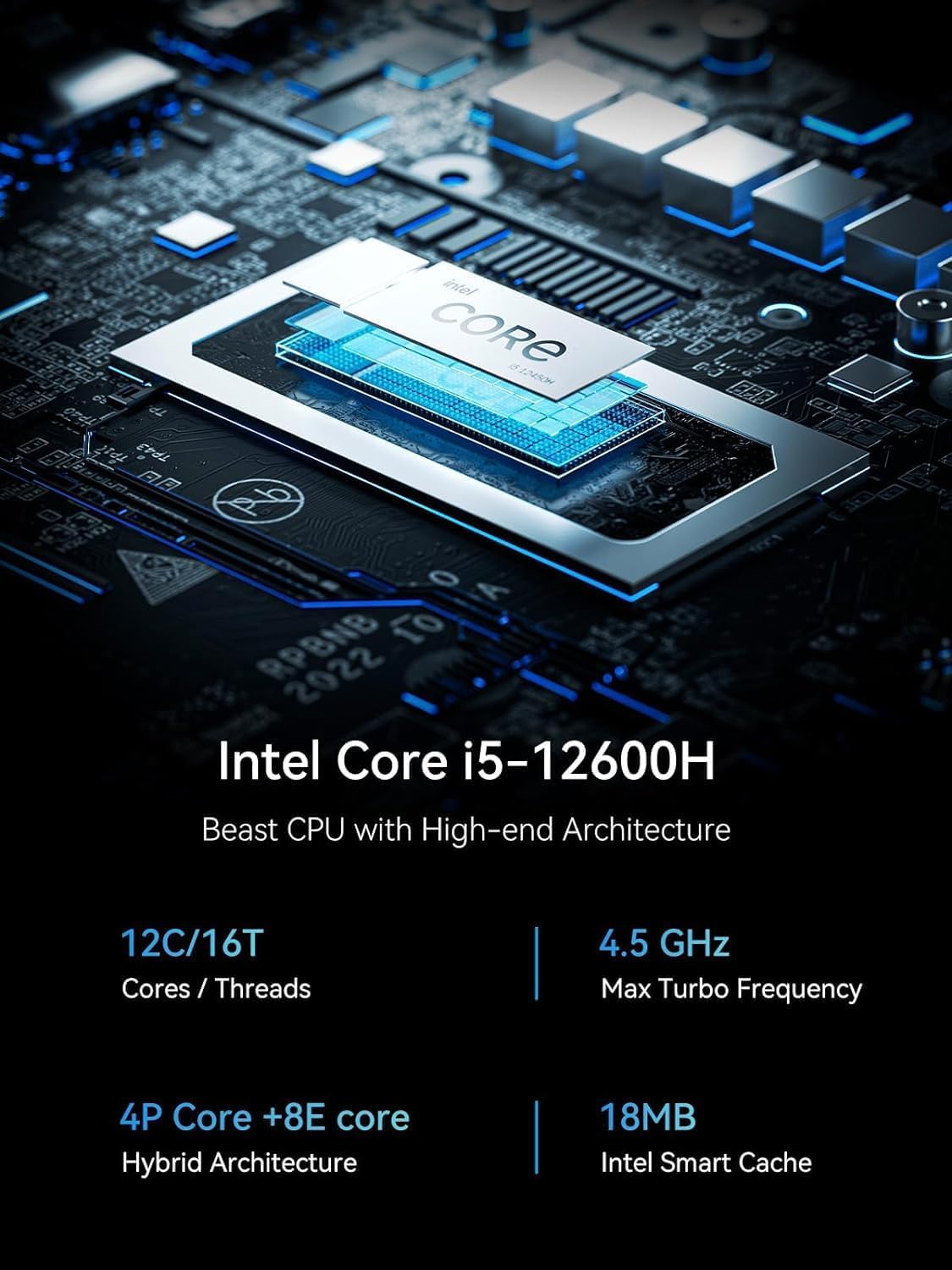 MINIS FORUM Mini PC NAB6 Lite Core i5-12600H 12 Cœurs 16 Threads 4,5 GHz Iris XE 16 Go DDR4 512 Go PCIe4.0 SSD 2xHDMI 2xUSB-C 2xRJ45 2.5 LAN
