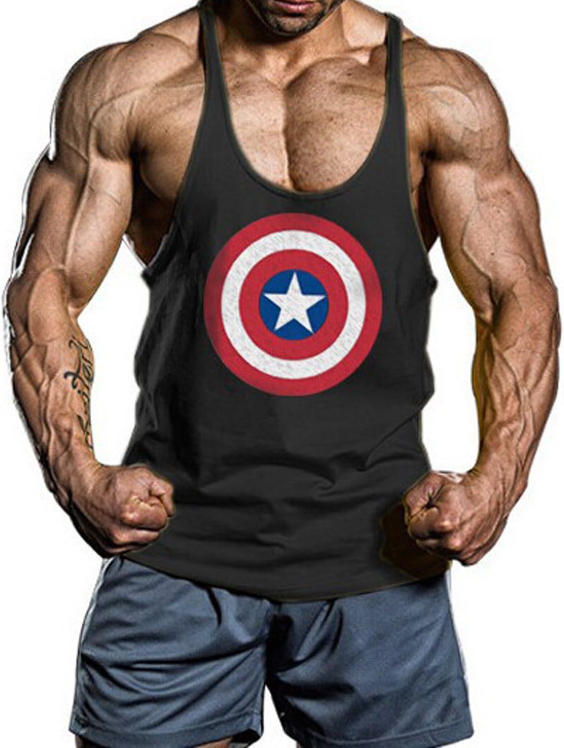 MogeAmerica Captain Fitness Sweat Muscles Vest Cotton Loose Gym Vest Y-back Bod
