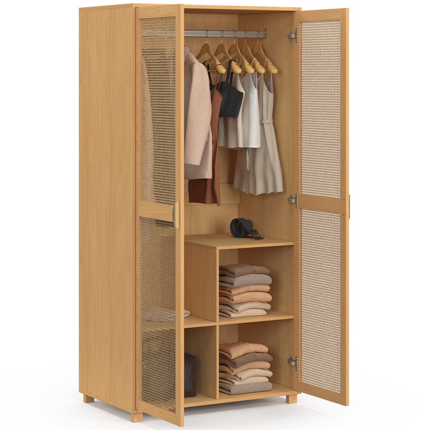 IDMarket - Armoire 2 Portes EDHEN Bois et cannage