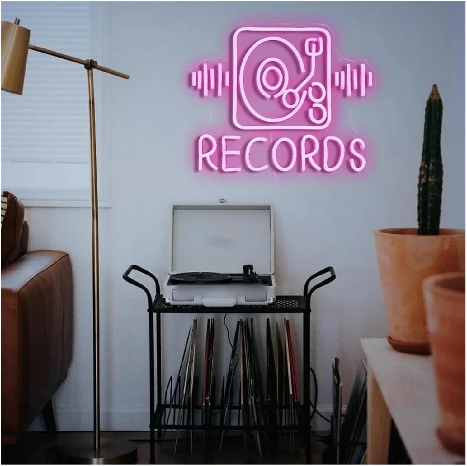 Neon Insegna al neon per decorazione murale variabile, negozio di dischi musicali 31 cm × 40