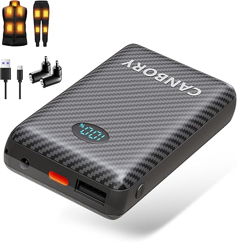 Miniatura 11 de Paquete de batería para chaleco calentado CANBORY, Banco de energía de 12000mAh 5V 2A/3A USB-C de salida/entrada para chaleco térmico, almohadilla