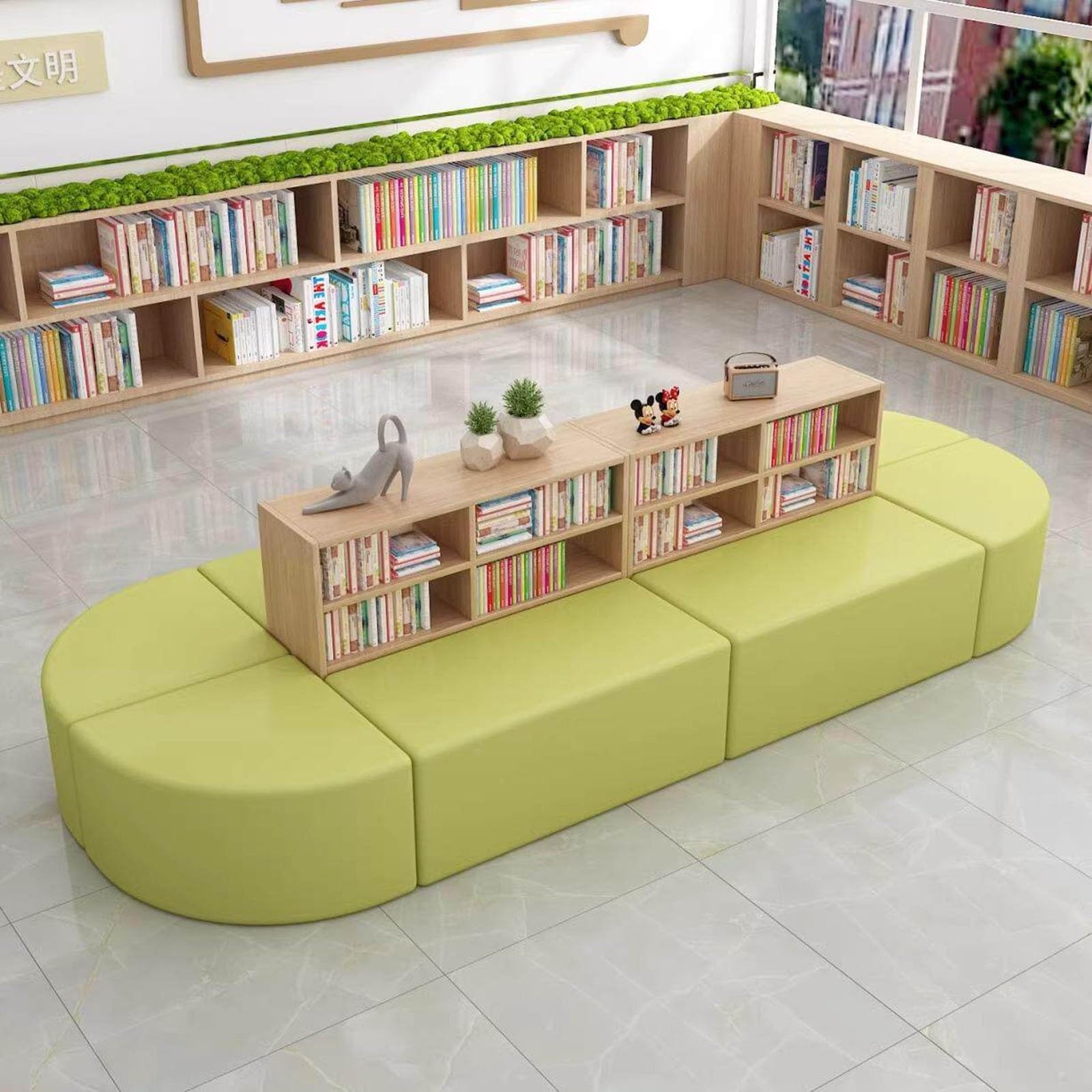Modułowy kącik do czytania grupa z miejscem do przechowywania, regał na książki, ławka, zestaw sofy do studia artystycznego, biblioteki, biura, salonu