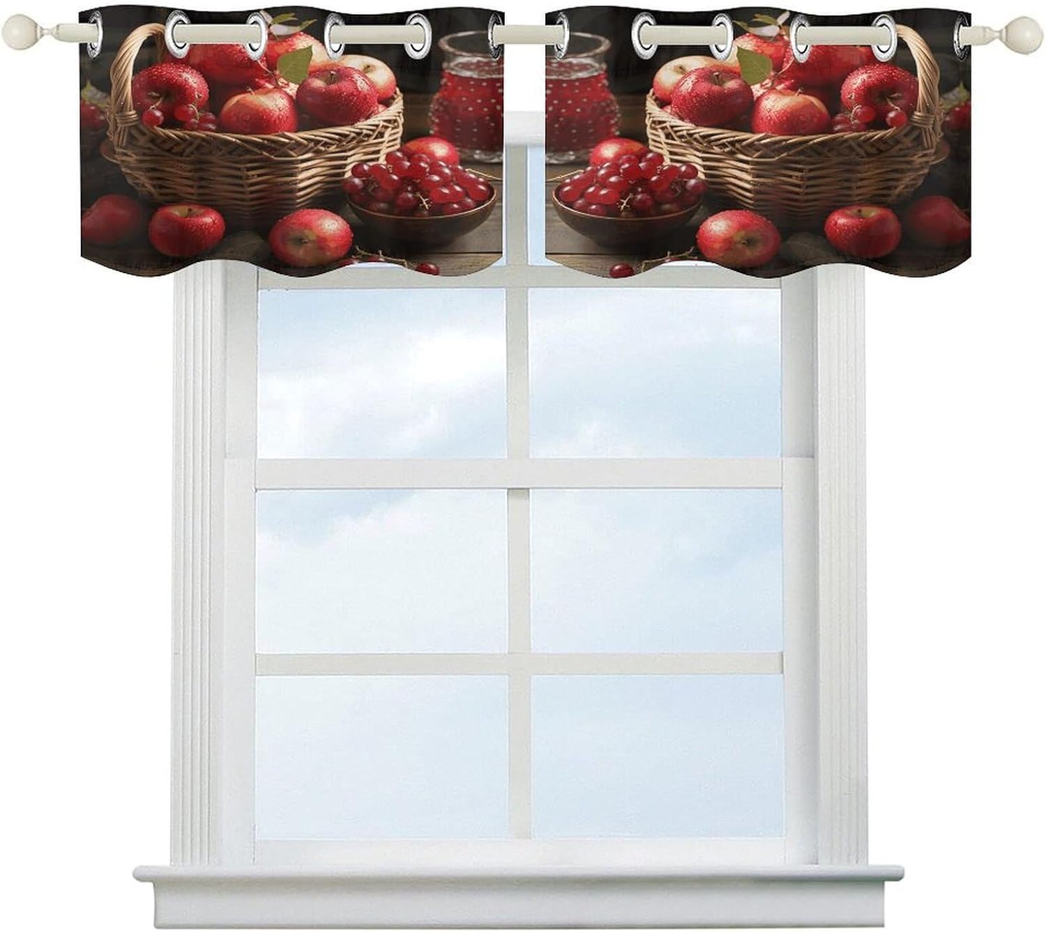 Red Fruit in A Basket 2 Pack Valance Curtains Window Treatments. Adjustable Curtain with Rod Pocket.Cafe Curtains is Half Curtains for Privacy Decorative 52x18.1 Inch.