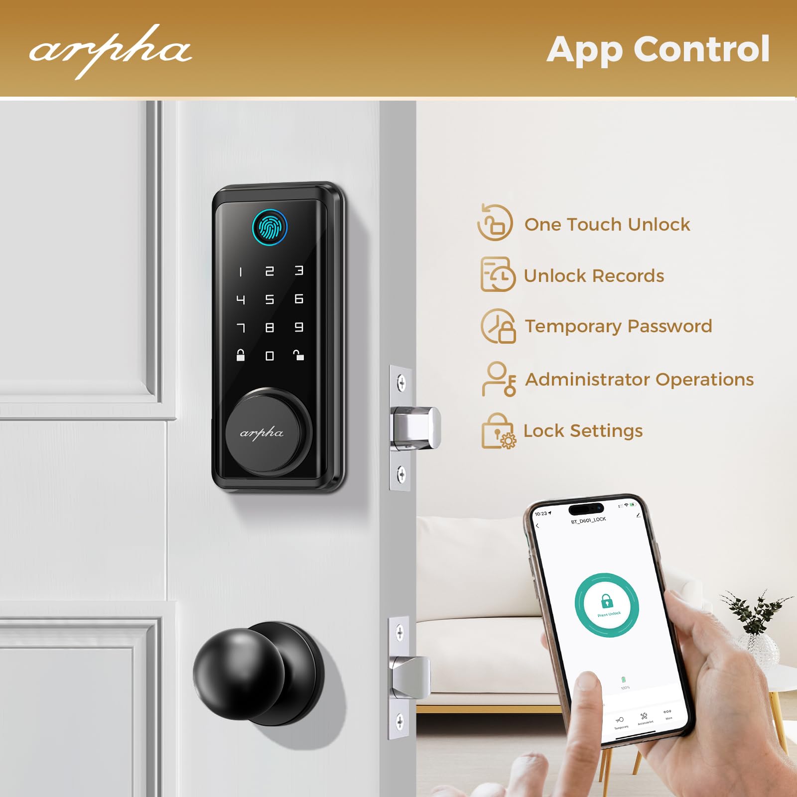 ARPHA Serrure de porte d'entrée sans clé D280, serrure de porte