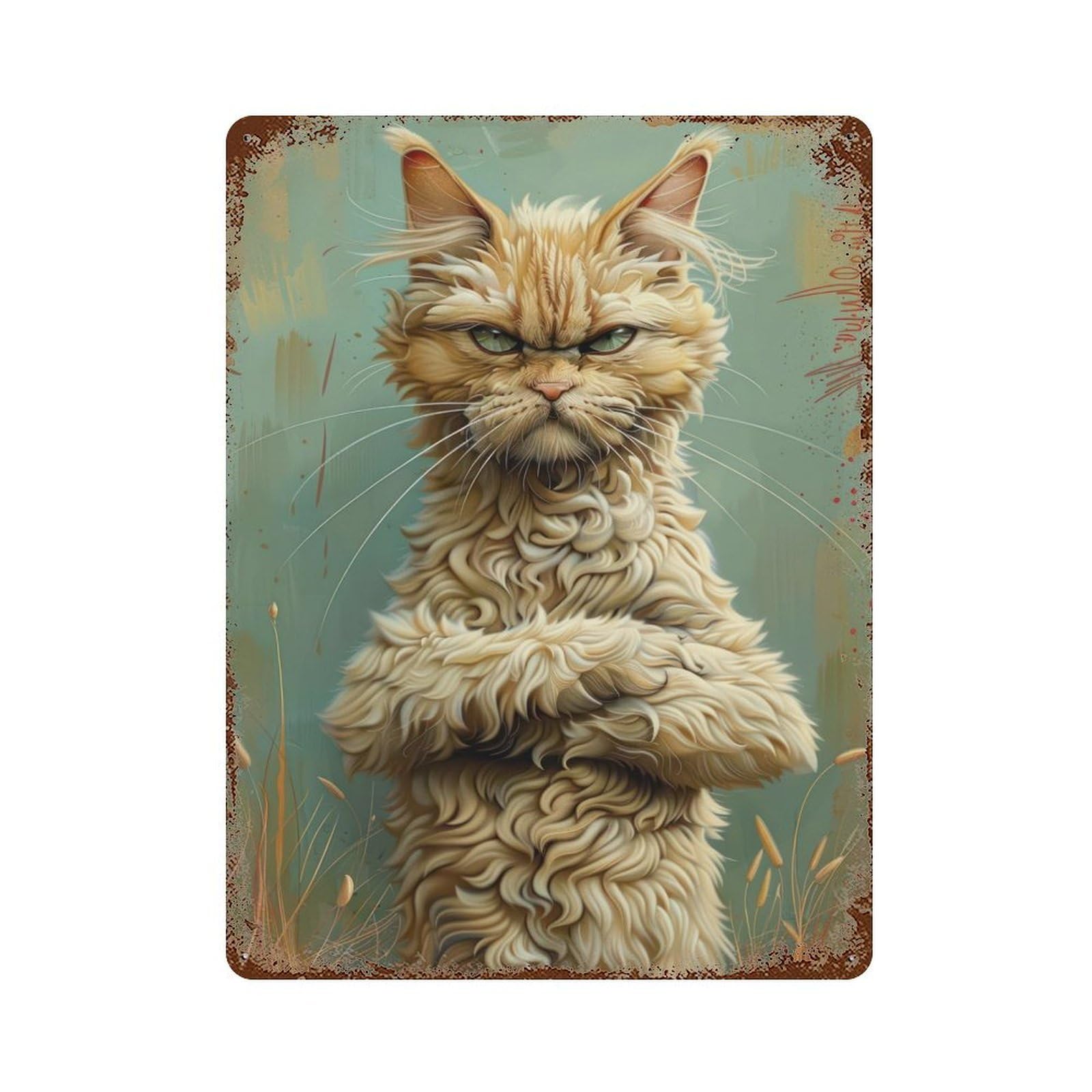 Rust Effect Grumpy Whiskers Vintage Rust Metal Sign 15.7"x11.8", Farmhouse Wall Decor for Farmhouse, Kitchen And Entryway Decor