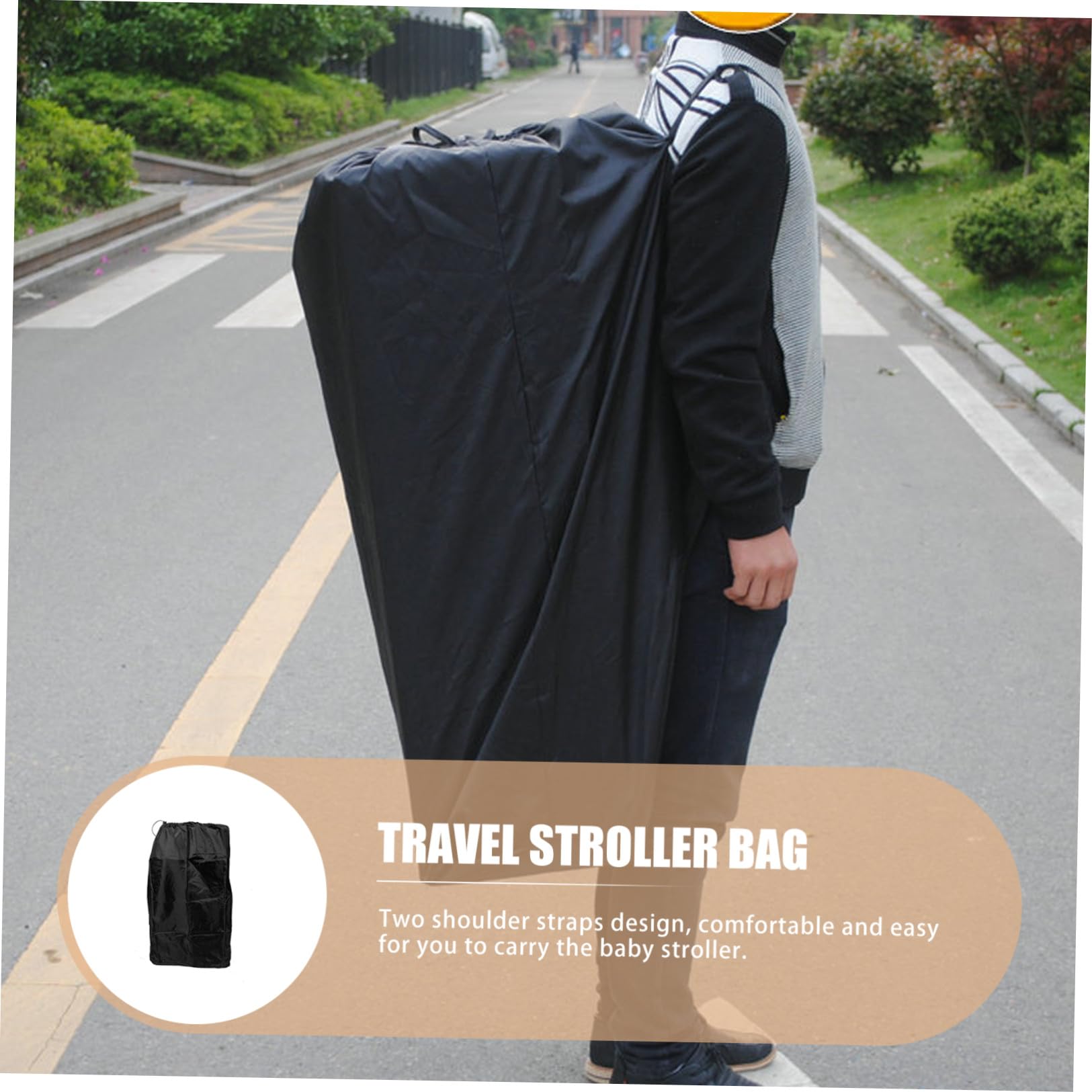 Borsa Viaggio Passeggino Aereo in Nailon Nero Doppie Cinghie | Chiusura Bloccabile Coulisse, Cuciture Rinforzate, e Viaggi Imbarco al Gate Passeggini
