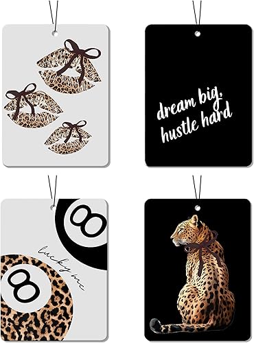 Miniatura 18 de Ambientador de Coche con Temática de Leopardo y Retro 4 Piezas, Estampado de Leopardo Femenino Funky Bola 8 Tacón Alto - Ambientador Colgante para