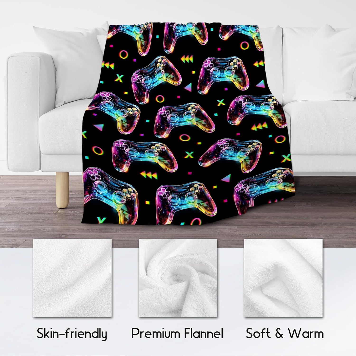 Gamer Blanket for Boys - 50x60 Inches Cool Throw Gifts - Black Soft Fuzzy Blankets for Bed, Couch & Travel