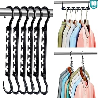 Black Space Saving Hangers for Clothes,10 Pack Magic Hangers Closet Space Saving,Sturdy Plastic Space Saver Hangers for Clothes, Updated Multifunctional Closet Organizer Collapsible Hangers.