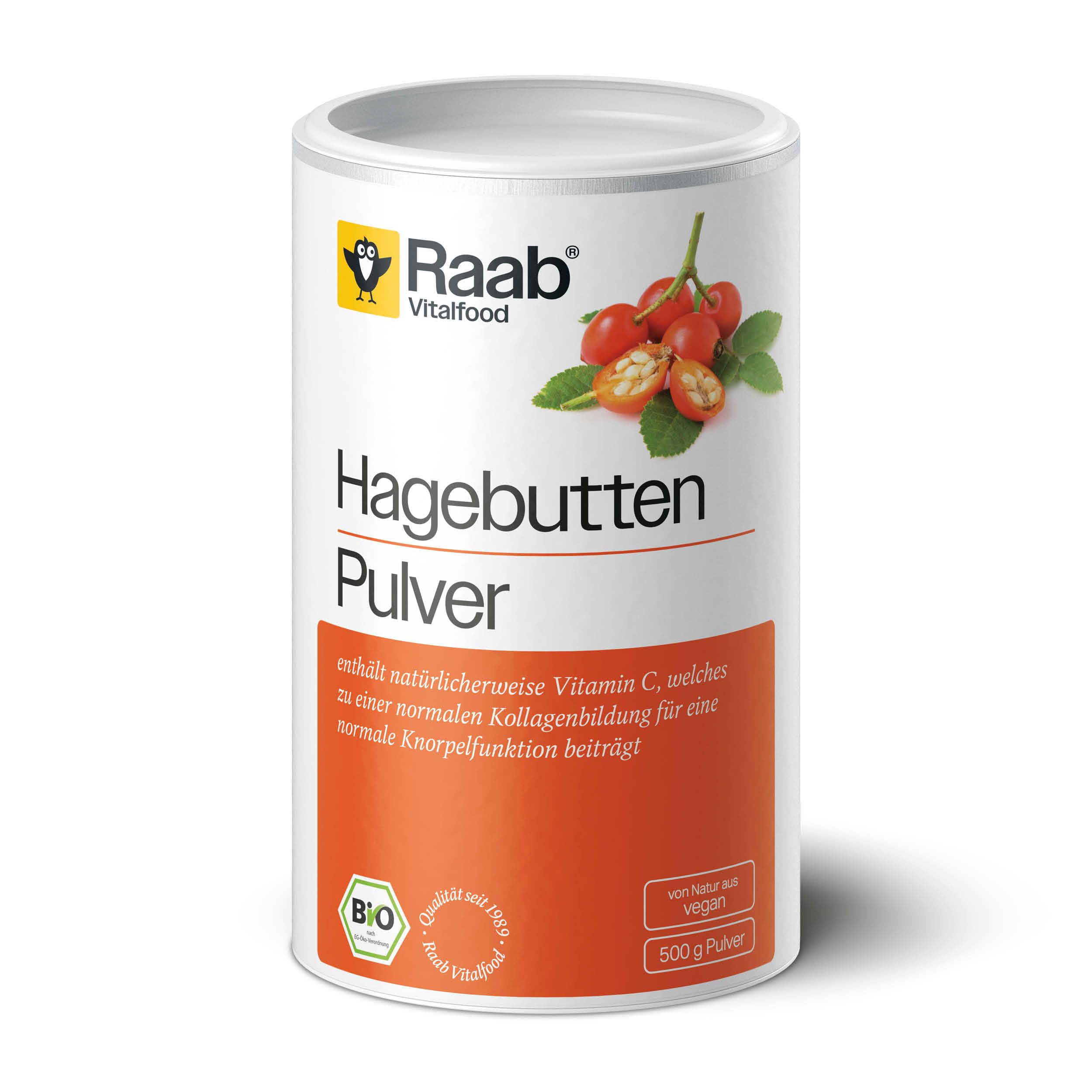 Raab Vitalfood Bio Hagebutten-Pulver, Premium-Sorte AP-4 Hagebutte aus dem Süden von Chile, mit natürlichem Vitamin C für eine normale Kollagenbildung & Knorpelfunktion (500g)