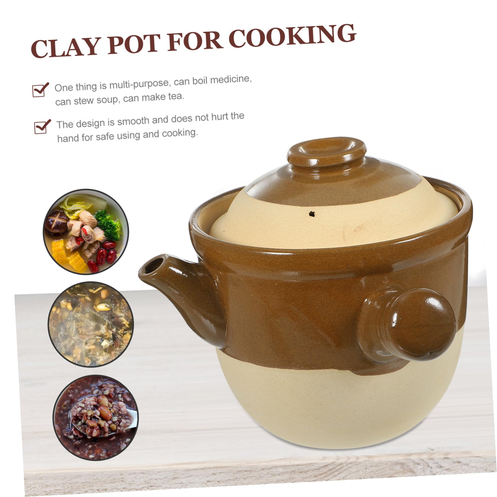LALAFINA Traditioneller Chinesischer Auflauftopf mit Antihaftbeschichteter Oberfläche aus Ton 2l und Hitzebeständigem Griff für Suppen und Kochen Zuhause