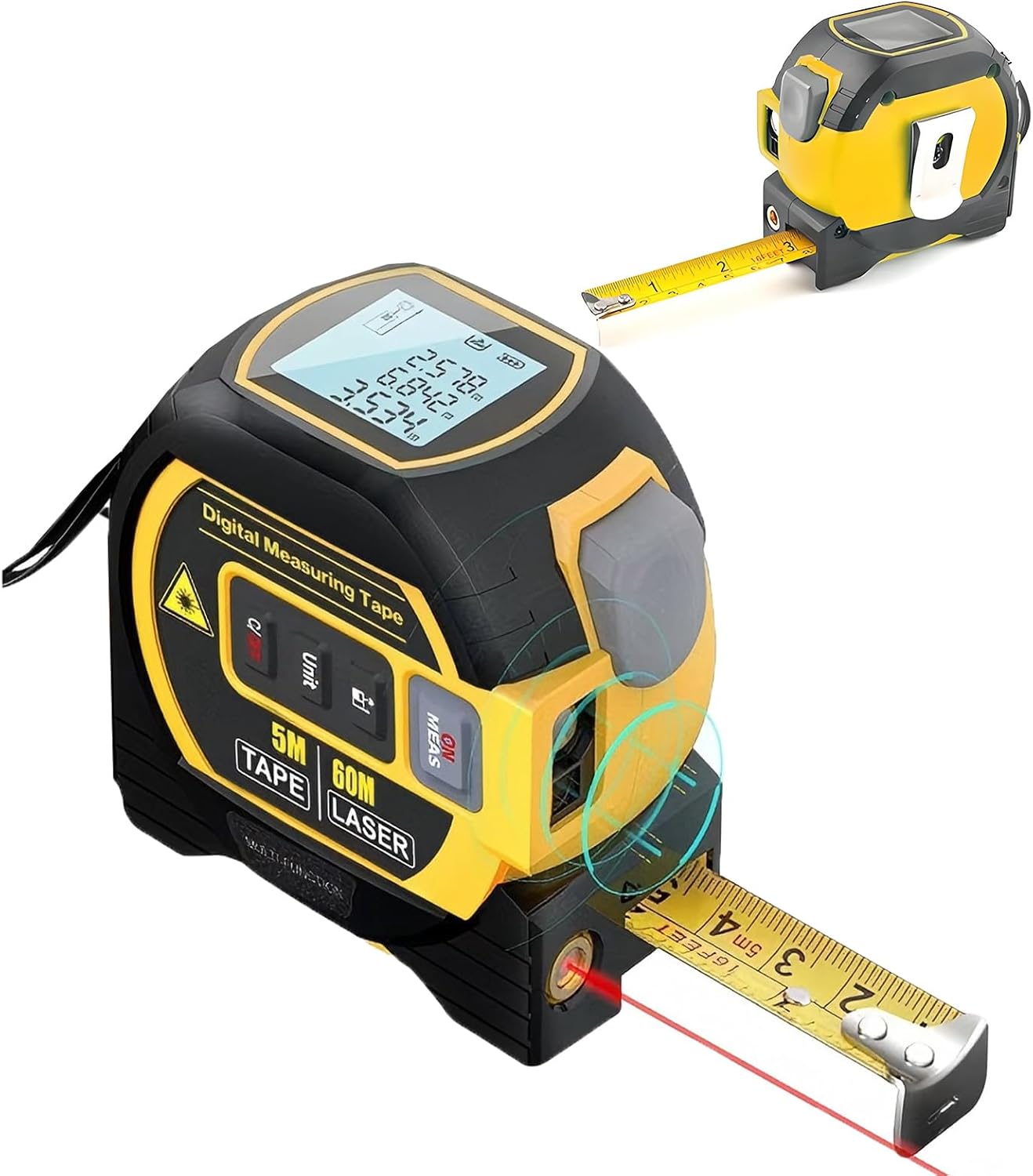 Almighty Ruler 3-in-1 Digital Measuring Tape - LCD Backlight,16Ft Tape,135/196Ft Rangefinder,Data Storage,Durable ABS Case,Perfect for Home & Professional Use & 2-Pack