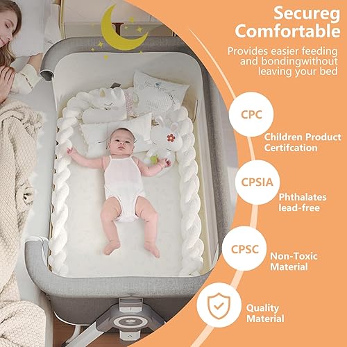 Miniatura 9 de Cuna de bebé 4 en 1, cuna mecedora con cómodo colchón y ruedas, 6 alturas ajustables y fáciles de plegar, cuna portátil para recién nacidos