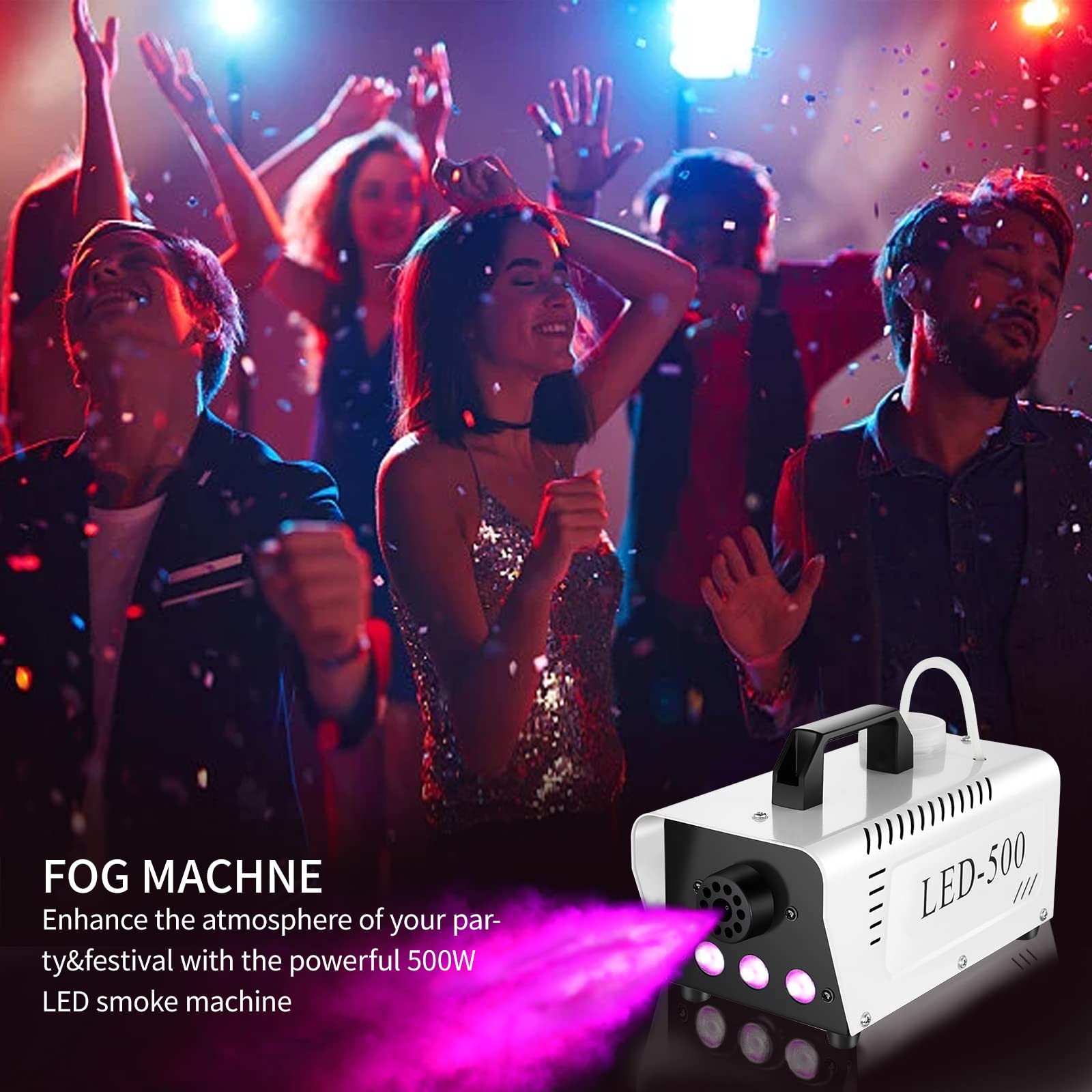 LENDISIY Máquina De Humo Con 9 LED Y Mando A Distancia, 1500 W DMX RGB LED, Efecto De Niebla, Ahumador, Portátil, Para Halloween, Fiestas, Bodas, Escenarios