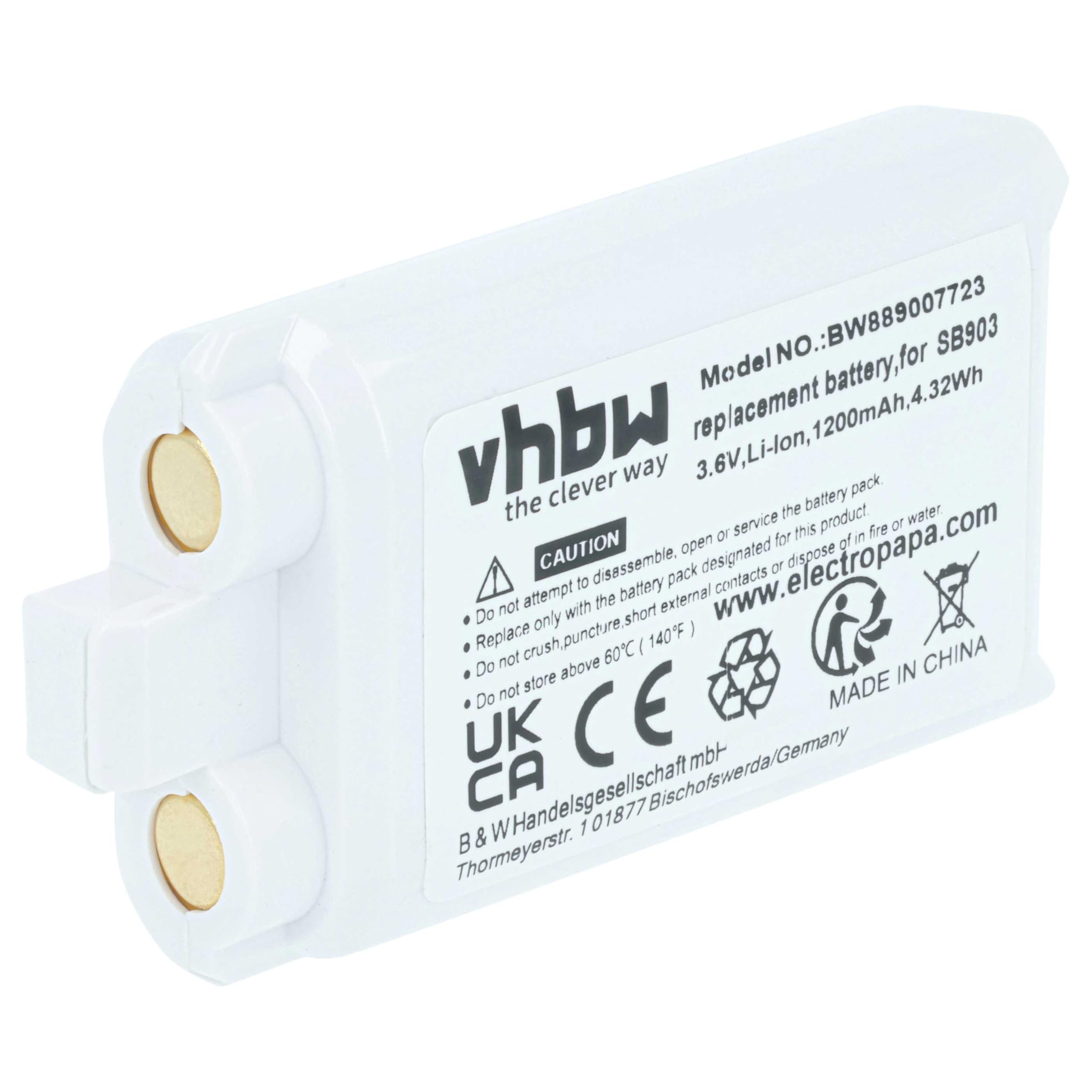 vhbw Shure SB903 bateria zastępuje system radiowy, nadajnik cyfrowy (1200 mAh, 3,7 V, Li-Ion)