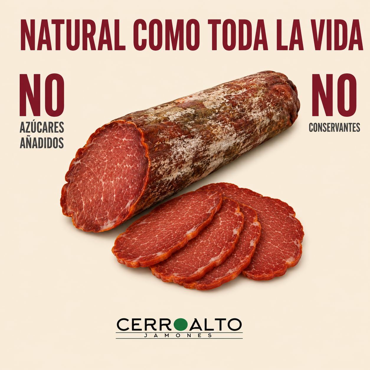 CERROALTO | Lomo Embuchado de Bellota 100% Ibérico | Caña Curada en Bodega Natural | Pieza de 500 g a 600 g | Sin Azúcares ni Conservantes | Sabor Intenso y Veteado del Auténtico Cerdo de la Montanera