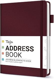 Taja Address Book with Alphabetical Tabs, Hardcover Address Books Large Print for Record Contacts, Small Address Book to Store All Your Important Informations in One Place - Burgundy