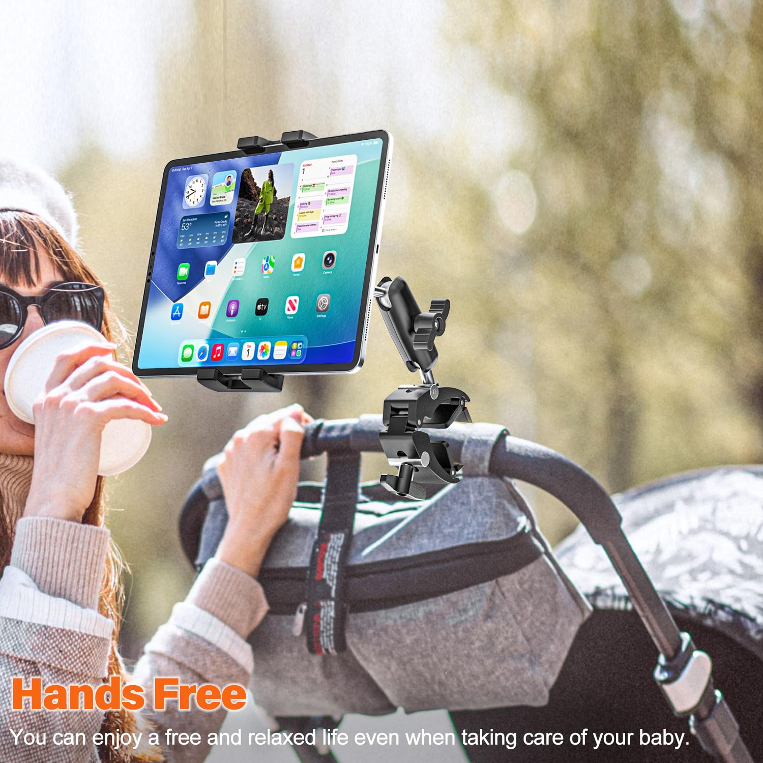 Support Tablette Guidon Trottinette Poussette Moto [Compatible avec Différents Pôle Tubes] Porte Tablette Vélo Bateau avec Pince Métallique pour iPad, Galaxy Tab, Kindle, Fire, Telefono, 4-13"