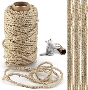 Amersumer 5mm 98 Ft Cat Jute Rope for Cat Scratching Post Tree Refill Replacement, DIY Scratcher Repairing Hemp Rope, Rope for Cat Tree and Tower