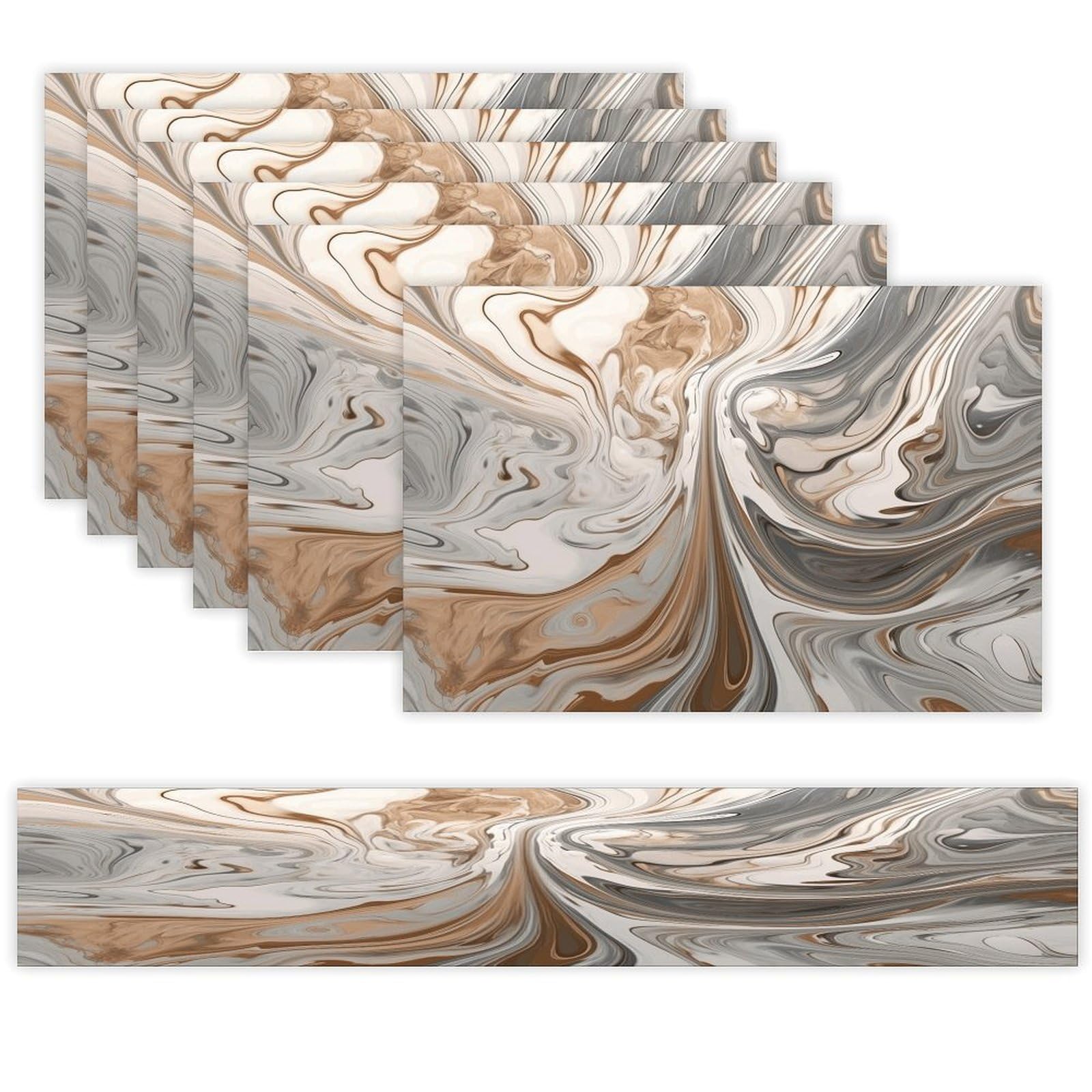 Marble Background Table Runner and Placemats Set of 6 Stain Resistant Heat Resistant Place Mats for Kitchen Dining Table Mats Long Table Runner Modern Art Dining Decor for Daily Use