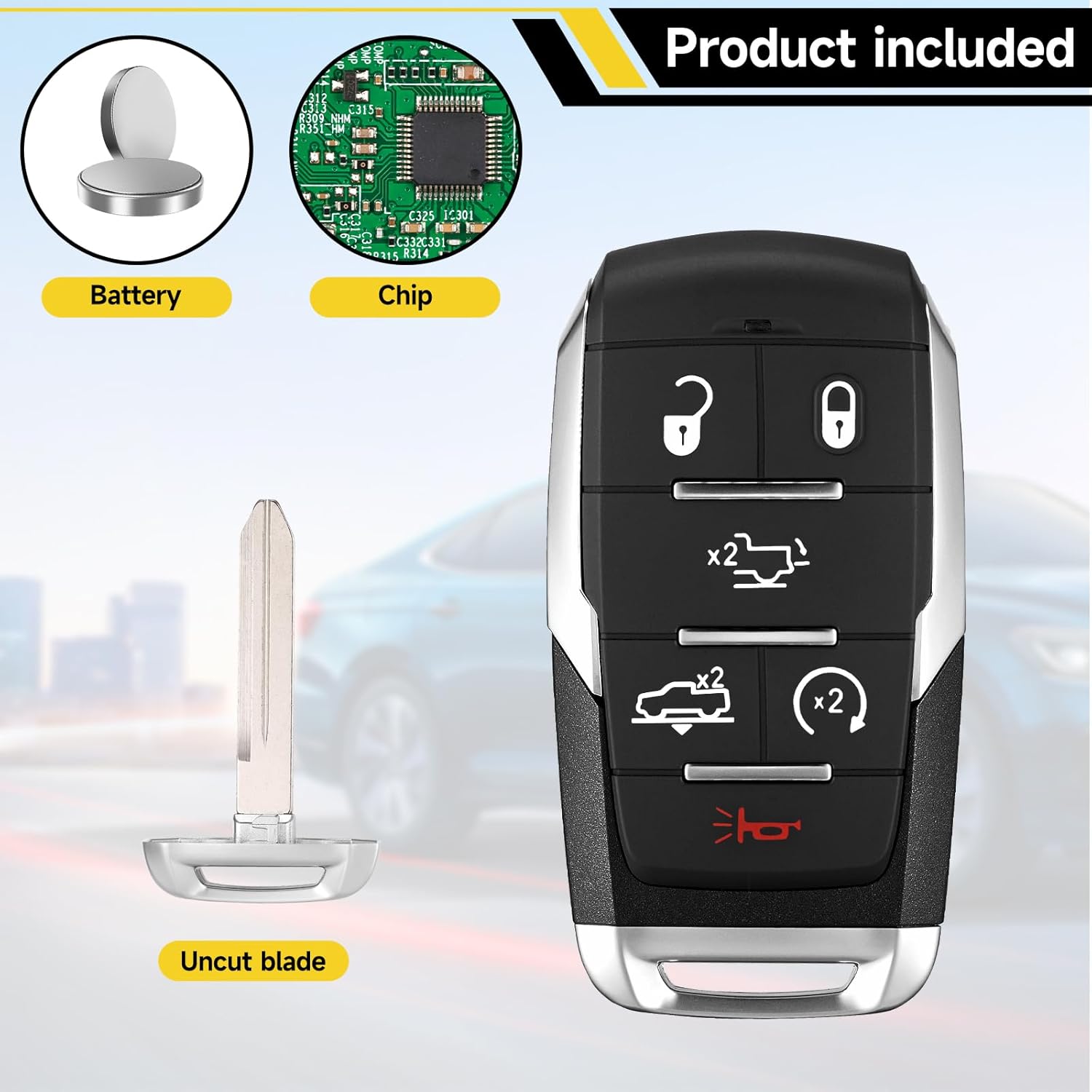 Key Fob Keyless Entry Remote Fits for Dodge Ram Limited 1500 2019 2020 2021 2022 2023 2024 Smart Proximity Keyless Entry Remote Control 434Mhz OHT-4882056 4A 68584161 68584161AA