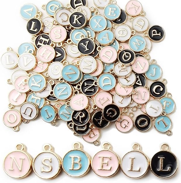 NSBELL 104PCS Letter Charms for Jewelry Making - Double Sided Alphabet Charms for Necklace & Bracelet