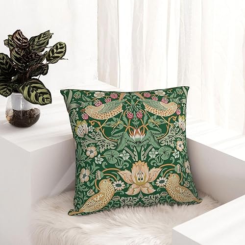 Miniatura 4 de Keebik William Morris Raven - Funda de almohada decorativa suave con diseño de bosque floral azul y verde para decoración del hogar, sala de estar,