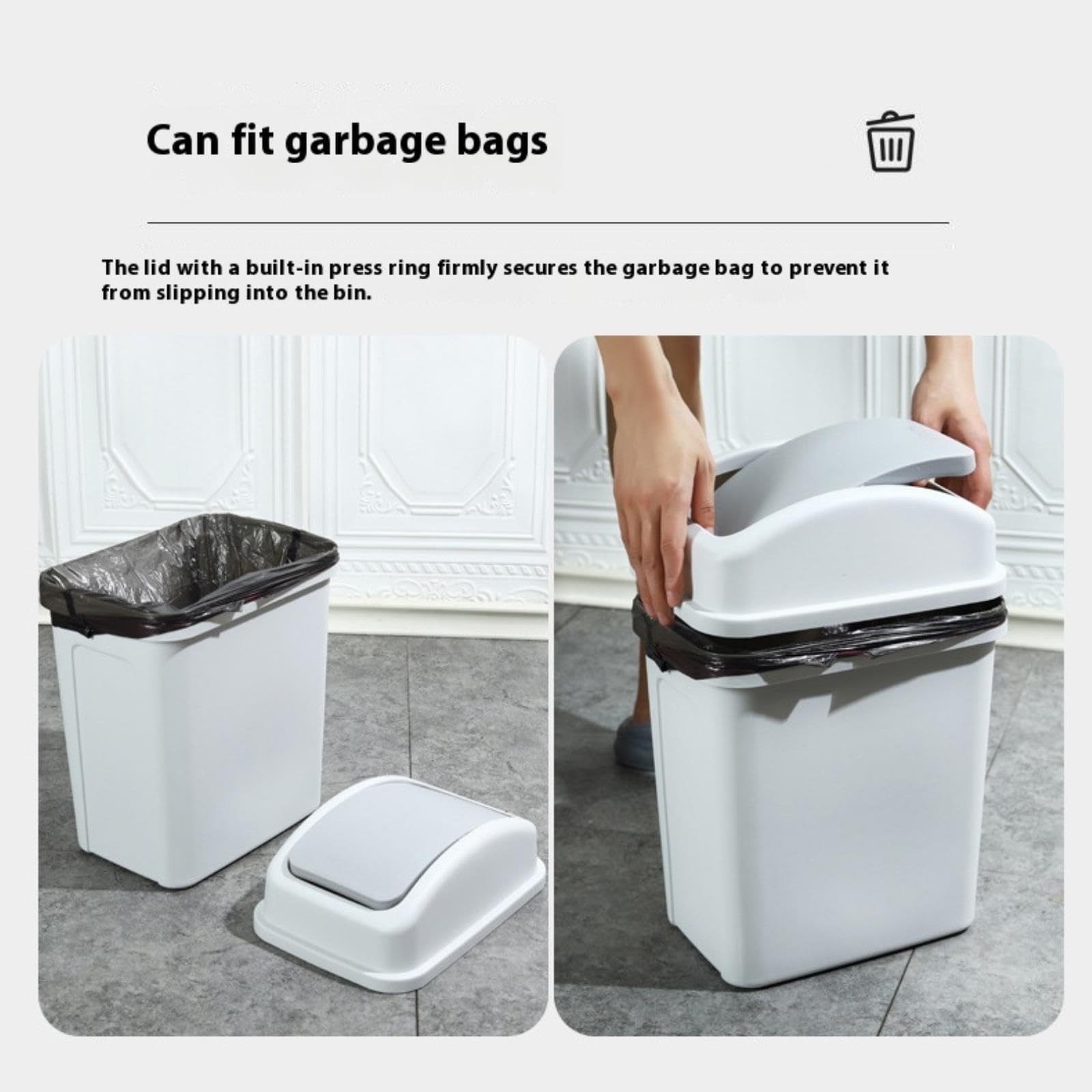 Pattumiera in plastica con coperchio basculante, 4 litri, compatto, per ufficio, camera da letto, bagno, cucina, design sottile, per sotto la scrivania, piccolo bidone della spazzatura