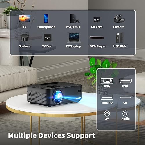 Miniatura 5 de VILINICE - Proyector WiFi mini proyector de película Bluetooth de 7500 L proyector de teléfono portátil con espejo inalámbrico compatible con 1080P