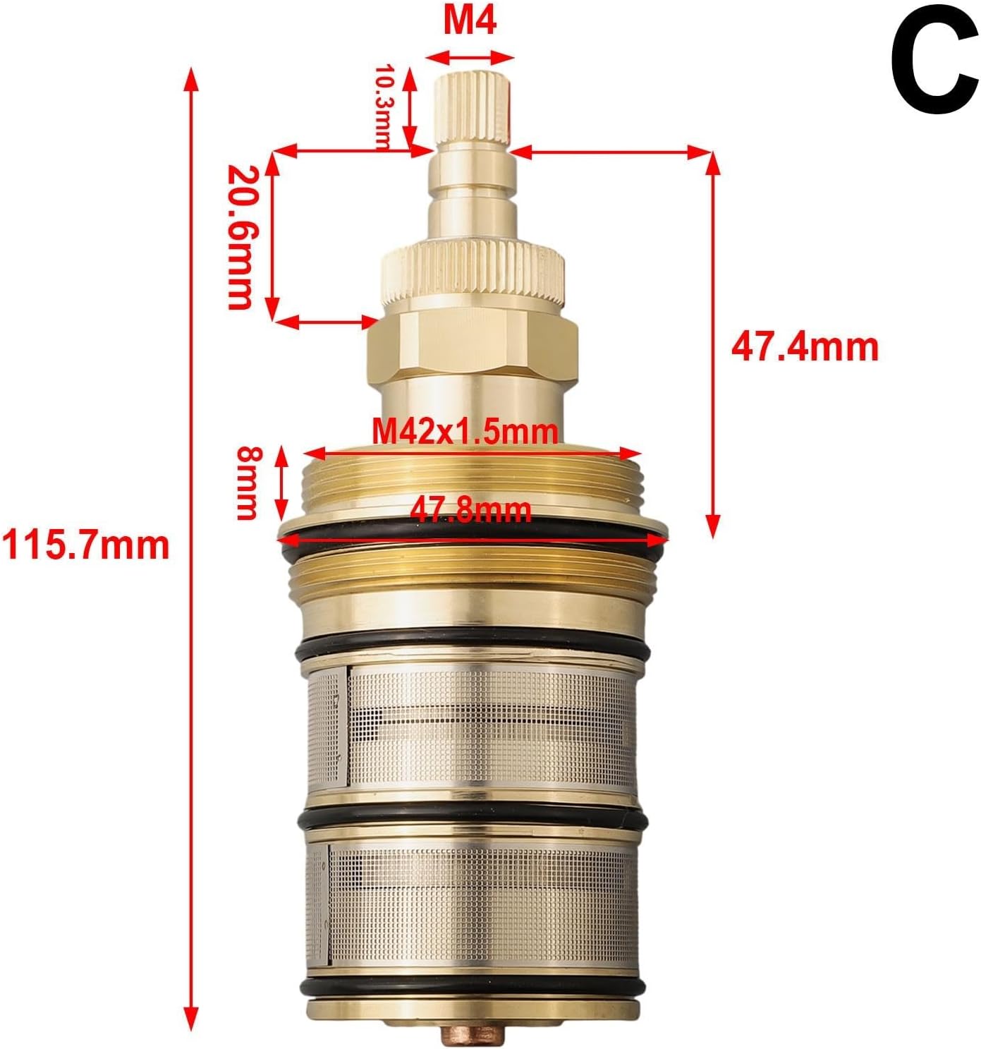Brass Thermostatic Cartridge, Brass Replacement Shower Cartridge,20-48℃ Bath Mixer Tap Shower Valve Bar Cartridge, Constant Temperature Control Spool