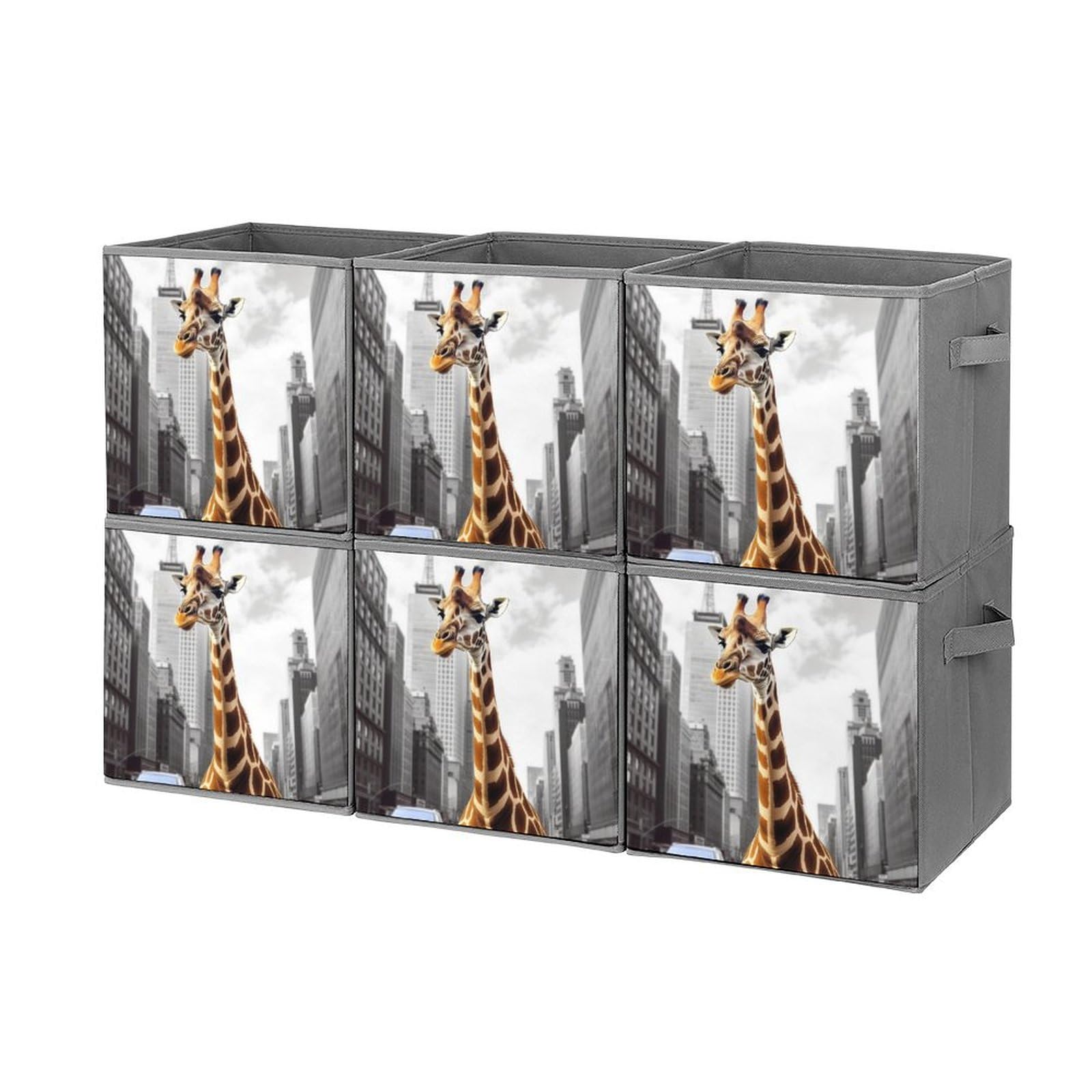Lot de 6 bacs de rangement pliables 28cm à motif girafe pour organiser les vêtements de l'enfant