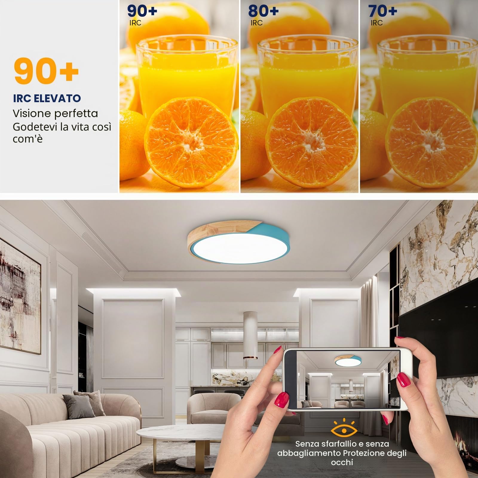Plafoniera Led Soffitto in Legno,plafoniere Con Paralume in Acrilico,Dimmerabile 3000K-6000K Plafoniera Per Soggiorno,Camera Da Letto,Cucina,Soggiorno,Corridoio (Blue,30CM)