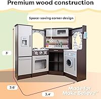 Vista 3 de KidKraft Ultimate Corner Wooden Play Kitchen with Lights & Sounds, Play Phone and Curtains, Espresso, Gift for Ages 3+