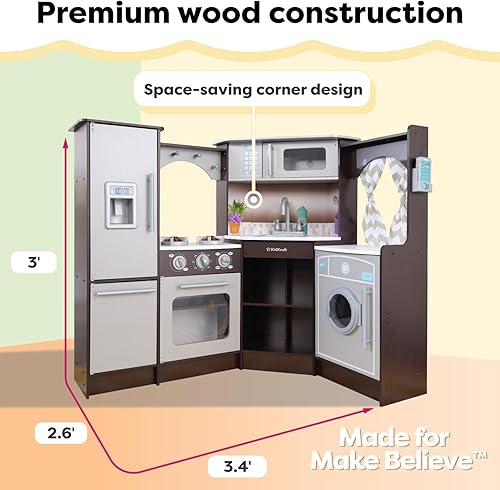 Miniatura 3 de KidKraft Cocina de madera con luces y sonidos, teléfono y cortinas, expreso, regalo para mayores de 3 años