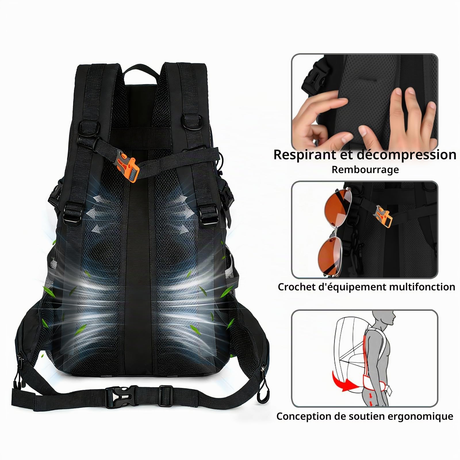 Amythe Sac à Dos École Garçons 8 à 15 ans Randonnée Grand Léger 33 L, Noir | Imperméable Voyage Ergonomique Noir Daypack Multi-Poches Spacieux Robuste pour École Loisir Toutes Saisons