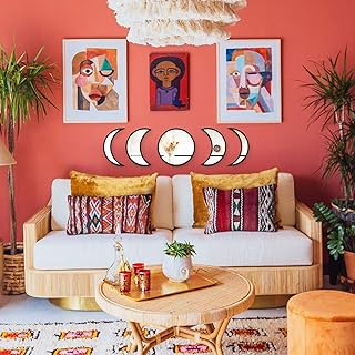 MAXROCK Moon Phase Mirror Set, Scandinavian Natural Moonphase Room Decor Bohemian Moon Mirror Wall Decorations for Living Room Bedroomï¼ˆAcrylic,Not Actual Mirror